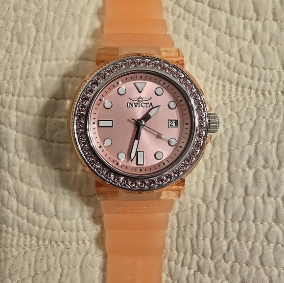 NWT Invicta Ladies Pro Diver Anatomic Watch, Pink Silicon Strap